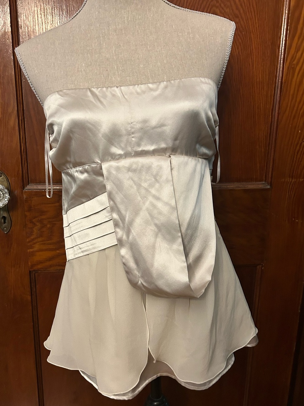 NWT Y2K Vintage Patrizia Pepe Silver Silk Drapey Strapless Top Size 44 Small